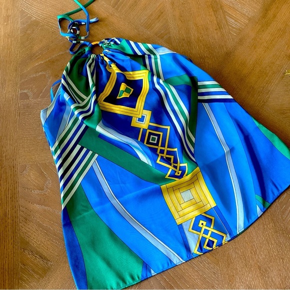 NWT RALPH LAUREN Blue Geometric Halter Top #EE0338 - Picture 3 of 13